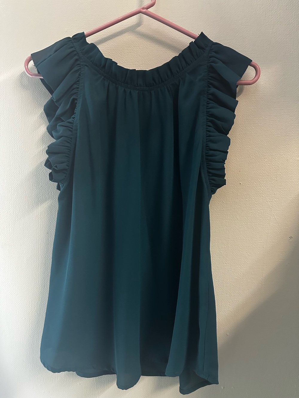 Women's Teal Ruffle Sleeve Blouse – Elegant Pull-On Top